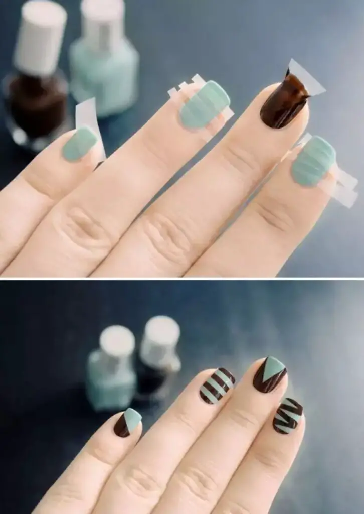 Easy to do nails art at home Skipping Tape Art